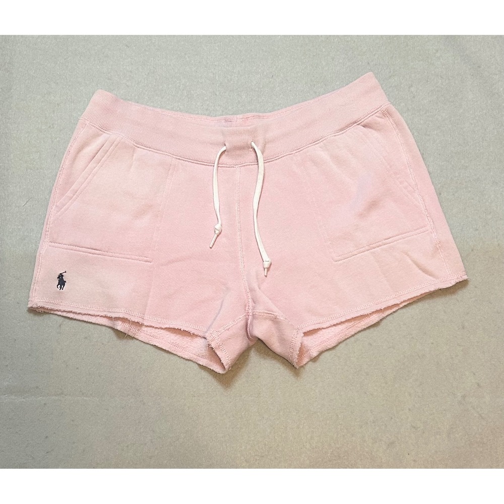 Polo Ralph Lauren Pink Fleece Drawstring Shorts Raw Hem Large